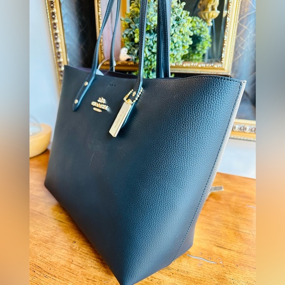 🛑STOP🛑 🛍️🛍️ NWT COACH LARGE BLACK LEATHER TOTE STYLE HANDBAG 💛 NEW - Picture 3 of 15